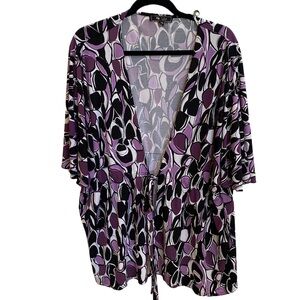 Lily 🖤💜🤍 Geometric Retro Patterned Long Open Topper, Elastic Waist Front Tie